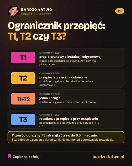 Ściąga: Ogranicznik przepięć: T1, T2 czy T3